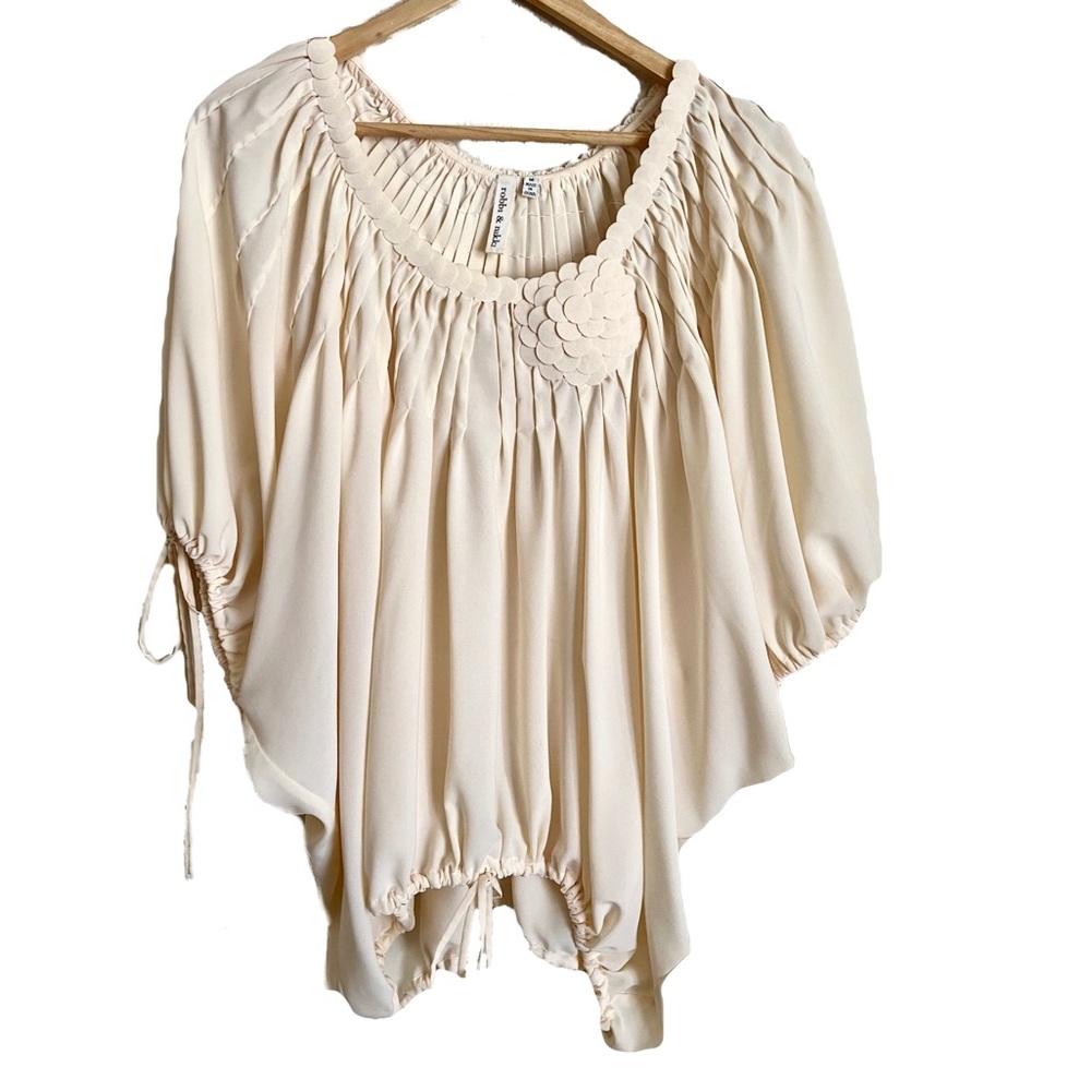 Robbi + Nikki Tie Sleeve, Hem Embellished Neckline Cream Top